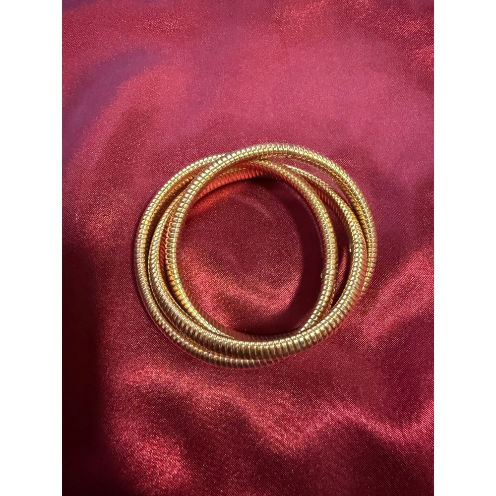 Vintage Gold Tone Interlocking Cobra Chain Bangle Bracelets Set of 3 Triple Band
